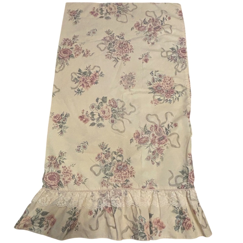 VTG JCPenney Pillowcase Queen Cream Floral Rose Lace‎ Trim Ruffle USA